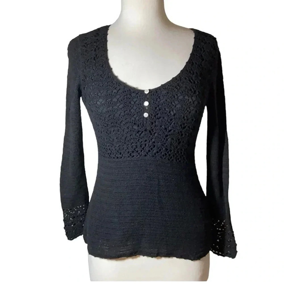 Lilly Pulitzer Rare Vintage Linen blend black Crochet Top size Large - Picture 1 of 5